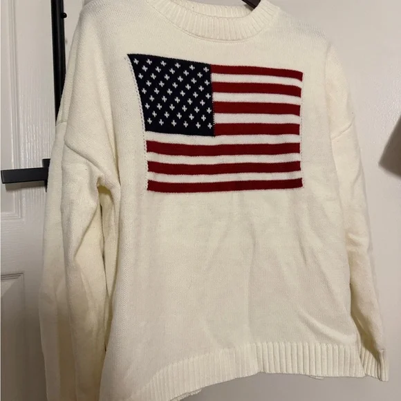 White American Flag Oversized Crew Neck Sweater Womens Large - Picture 3 of 7